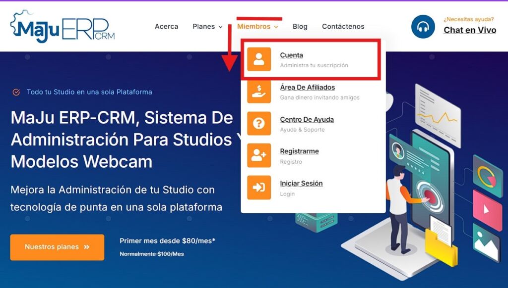 Ver detalles de cuenta en MaJu ERP-CRM 3 Miembros Cuenta en MaJu ERP CRM min